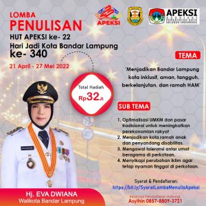 Meriahkan HUT ke-22 Apeksi, Pemkot Bandarlampung Gelar Lomba Penulisan Bagi Jurnalis