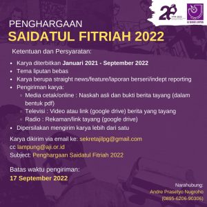 AJI Bandarampung Helat Penghargaan Saidatul Fitriah dan Kamaroeddin 2022